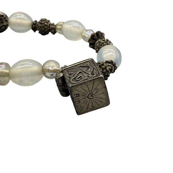 Vintage RIB Beaded Bracelet Silver Tone Charm Boho Elegance Retro - Picture 6 of 7